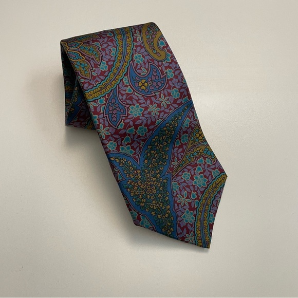 Vintage Other - Vintage Sheaf & Caber Tie 100% Silk Floral Print Green Purple Yellow Blue USA
